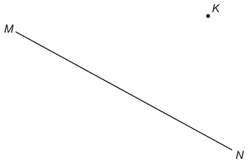 Line segment from M (upper left) to N (lower right), with point K above the line towards N