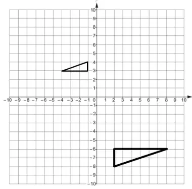 Grid showing the original triangle and its image with vertices (2, -6), (8, -6) and (2, -8)