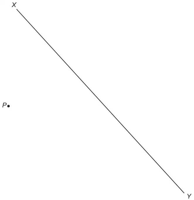 Line XY sloping down from X at top left to Y at bottom right, with point P to the left of the line