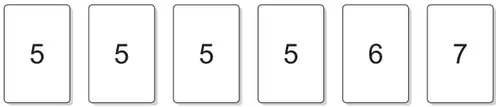 Six cards numbered 5, 5, 5, 5, 6, 7