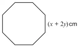 Regular octagon with side (x + 2y) cm