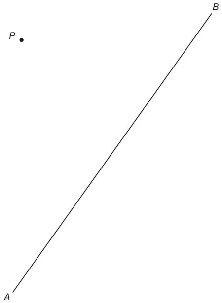 Point P above and to the left of a straight line segment AB