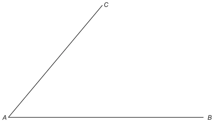 Two straight lines AB (horizontal) and AC meeting at A