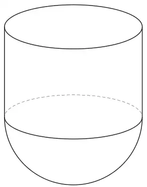 Solid made of a cylinder sitting on top of a hemisphere with the same circular face