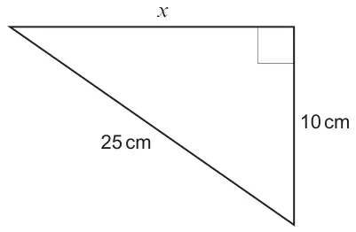 Right-angled triangle with hypotenuse 25 cm, one shorter side 10 cm and the other shorter side x