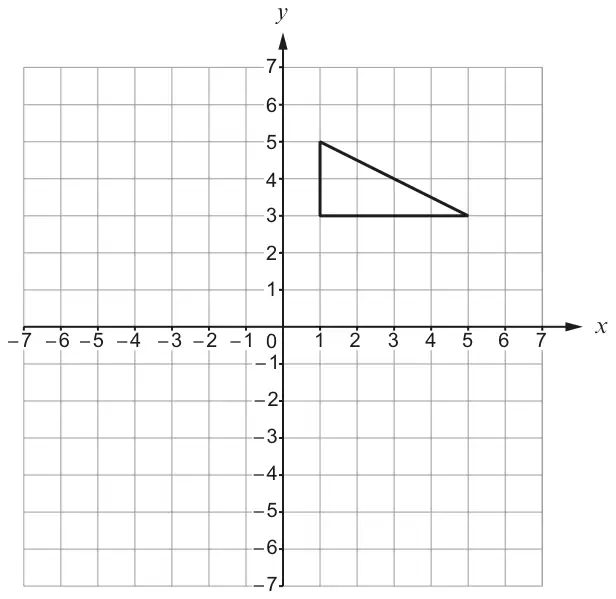 Coordinate grid, x and y from −7 to 7, with a right-angled triangle with vertices (1, 3), (1, 5) and (5, 3)