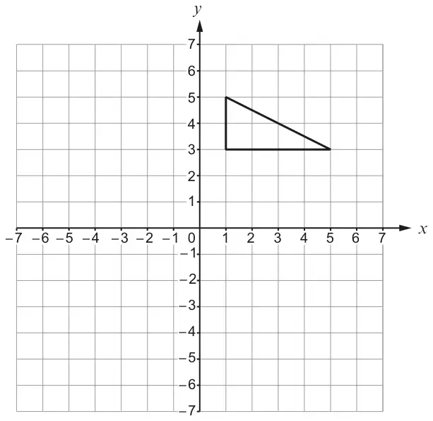 Coordinate grid, x and y from −7 to 7, with a right-angled triangle with vertices (1, 3), (1, 5) and (5, 3)