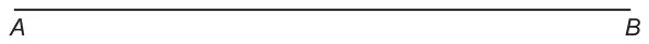 Horizontal line segment AB, with A at the left end and B at the right end
