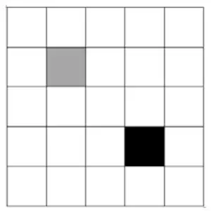 Answer: the grid with the given grey square (second row, second column) and the square in the fourth row, fourth column shaded black