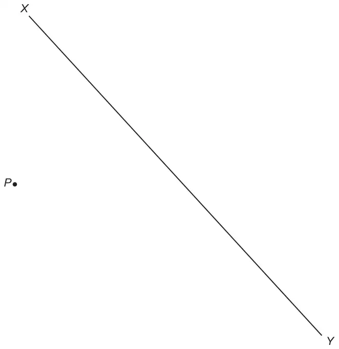 Line XY sloping down from X at the top left to Y at the bottom right, with point P to the left of the line