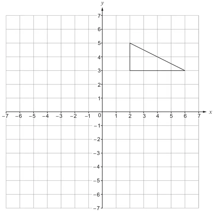 Grid with x and y from −7 to 7; triangle with vertices (2, 3), (2, 5) and (6, 3)