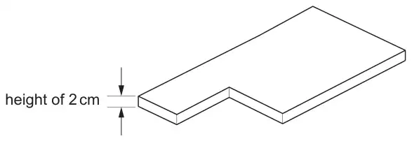 The solid: a flat L-shaped prism with height of 2 cm