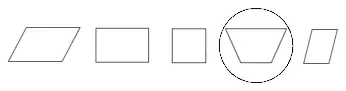 The five quadrilaterals with the trapezium (fourth shape) circled