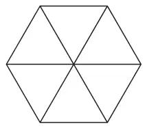 A regular hexagon divided into six triangles by lines through its centre