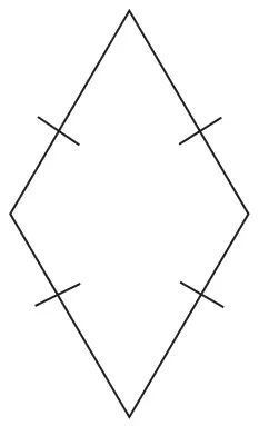 A quadrilateral with all four sides marked equal, standing on a vertex