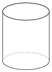 A solid with two circular ends and a curved side, the hidden edge of the bottom circle dashed