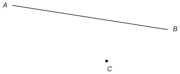 A sloping line segment AB, with a point C marked below it