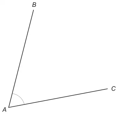 Two lines AB and AC meeting at A, with the angle at A marked