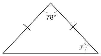 Isosceles triangle with the two equal sides marked; top angle 78°, base angle y°