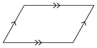 A quadrilateral with two pairs of parallel sides, marked with single and double arrows