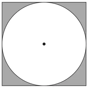 A circle inside a square touching all four sides; the four corner regions outside the circle are shaded
