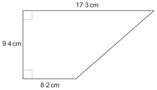 Right-angled trapezium: top side 17·3 cm, bottom side 8·2 cm, vertical left side 9·4 cm with right angles at both left corners