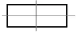 The rectangle with its two lines of symmetry, one vertical and one horizontal, through the centre