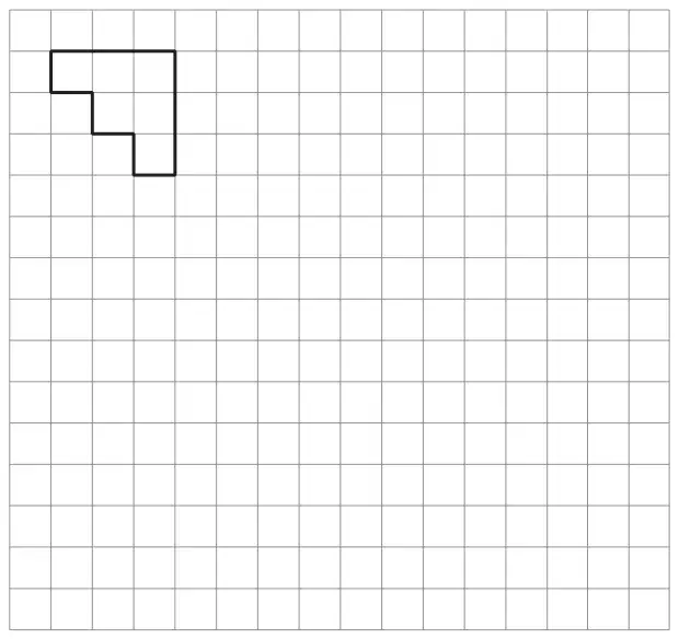 Squared grid with a staircase-shaped shape near the top left: 3 squares wide at the top, stepping down to 1 square wide at the bottom