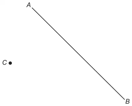 A straight line AB sloping down from A at the top to B at the bottom right, with a point C to the left of the line