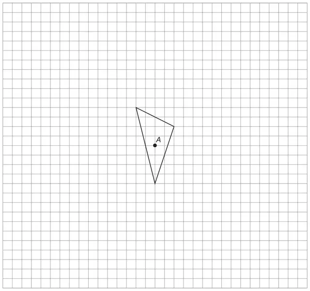 Square grid with a triangle and a point A marked inside the triangle