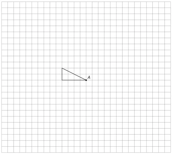 Square grid with a right-angled triangle: a horizontal side 4 squares long ending at the point A on the right, and a vertical side 2 squares tall at the left end, the hypotenuse running from the top of that side to A
