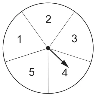 Fair spinner with five equal sections numbered 1, 2, 3, 4, 5