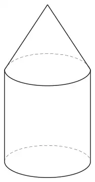 A cone sitting on top of a cylinder of the same radius