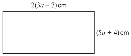 Rectangle with sides 2(3a − 7) cm and (5a + 4) cm