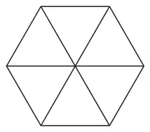 Regular hexagon divided into six triangles by its three main diagonals