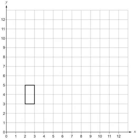 Grid with x and y from 0 to 12; a rectangle with vertices (2, 3), (3, 3), (3, 5), (2, 5)