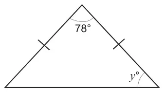 Isosceles triangle with apex angle 78° between the two equal sides and base angle y°