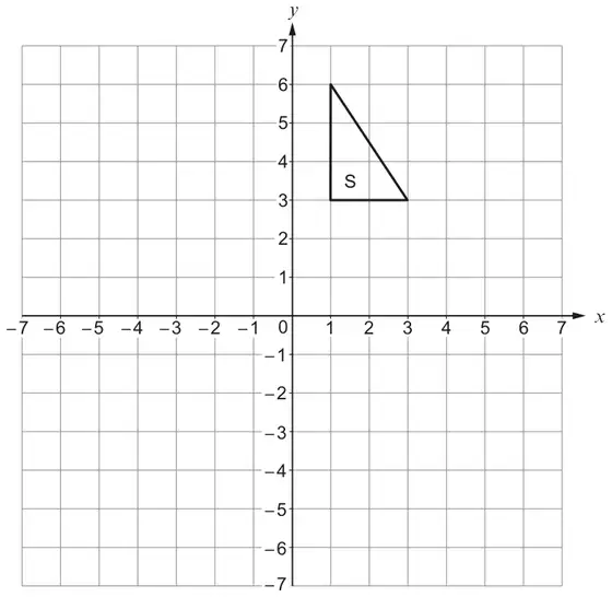 Coordinate grid, x and y from −7 to 7, with triangle S at vertices (1, 3), (1, 6) and (3, 3)