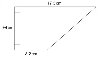 Right-angled trapezium: parallel sides 17·3 cm (top) and 8·2 cm (bottom), perpendicular height 9·4 cm
