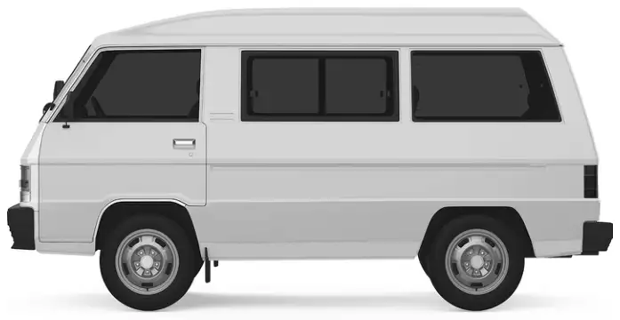 Side view picture of a campervan, drawn to scale