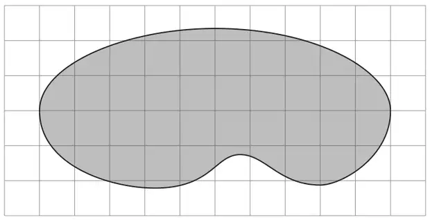 Outline of the bottom of a swimming pool, shaded, drawn on a square grid