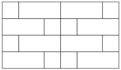 Rectangular table top tiled in 4 rows; rows 1 and 3 are square, rectangle, rectangle, square; rows 2 and 4 are rectangle, square, square, rectangle