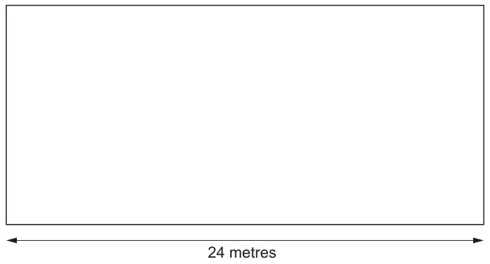 Scale drawing of the tennis court: a rectangle, with a double-headed arrow under its length labelled 24 metres