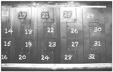 Photo of a set of lockers numbered 13 to 32