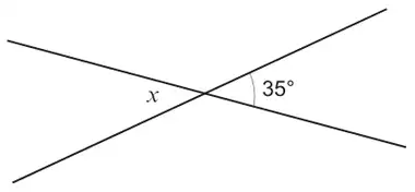 Two straight roads crossing; one angle is 35°, and the angle x is vertically opposite it
