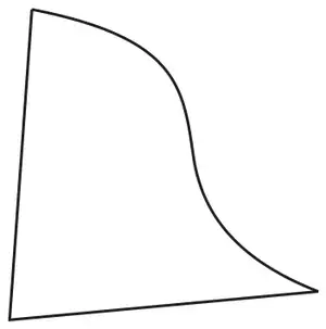 Maisie’s chip design: a shape with two straight edges meeting at the bottom left corner and a curved third edge