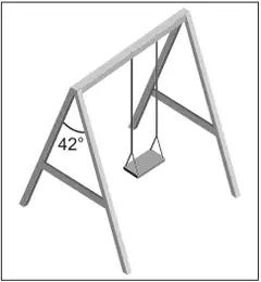 Sketch of an A-frame swing; the angle between the two posts at the top of one end is marked 42°