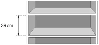 Shelves with a vertical height of 39 cm between two shelves