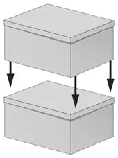 One shoebox being placed on top of an identical shoebox