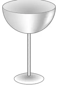 Cocktail glass with a hemispherical bowl on a thin stem and a circular foot